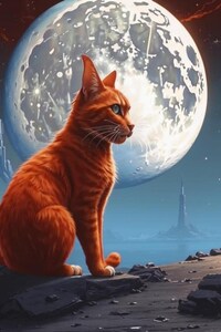Рыжая кошка на луне